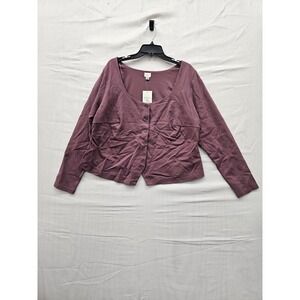 A New Day Womens XXL Plum Purple Button Front Scoop Neck Long Sleeve Top NEW
